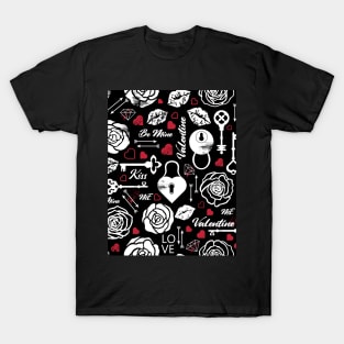 Kitsch Valentine | black, white and red | love pattern T-Shirt